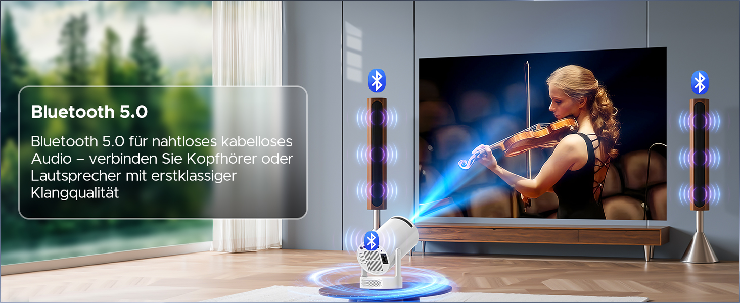 Портативний проєктор Mini Beamer з динаміком: 1080P/4K, WiFi 6, Bluetooth 5.0, автоматичне корегування трапецеїдальних спотворень, 220° обертання, для домашнього кінотеатру та використання на вулиці