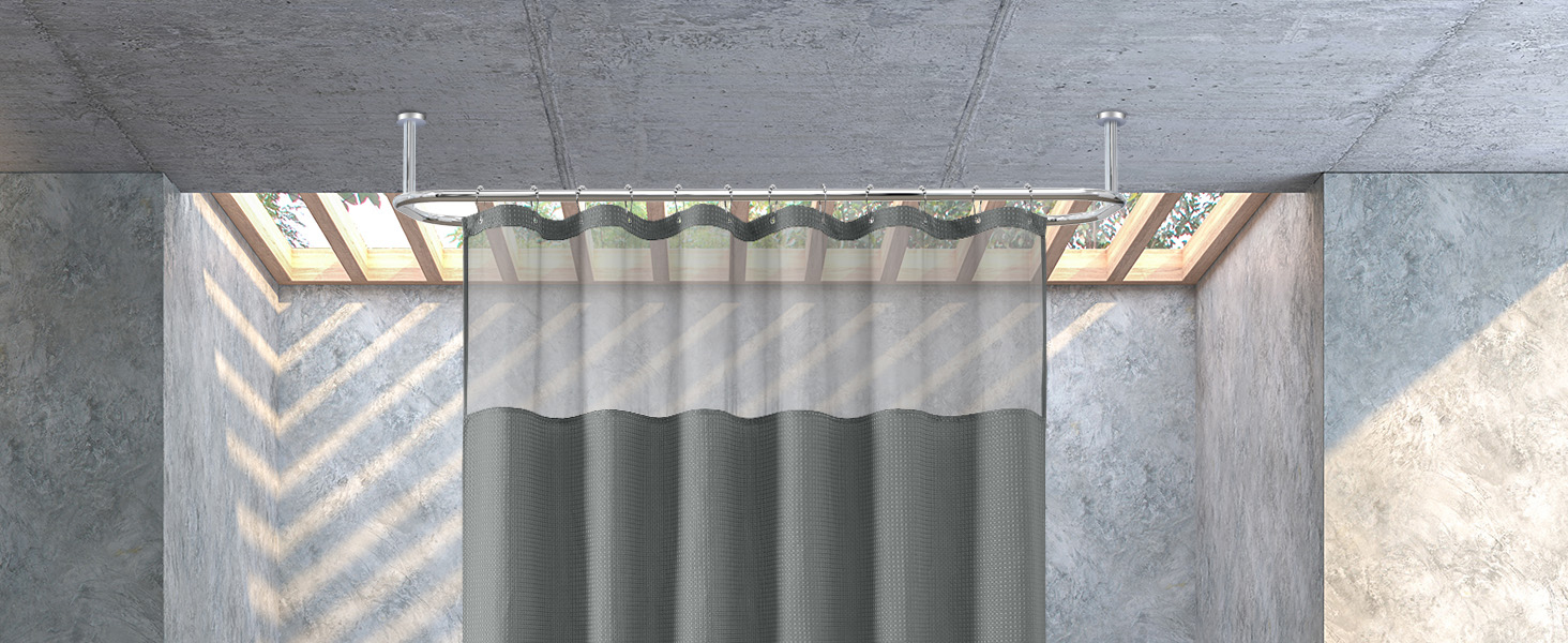 Шторка для душу FY&XZH з гачками, важка, водонепроникна, з ТПУ-покриттям, стиль готелю з сітковим вікном, 2 гачки, зелений (83 x 83 см)