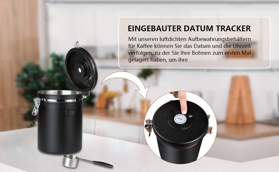 Контейнер для кави Dreamhigh® з дозатором, 1 кг, нержавіюча сталь, 2800 мл, чорний