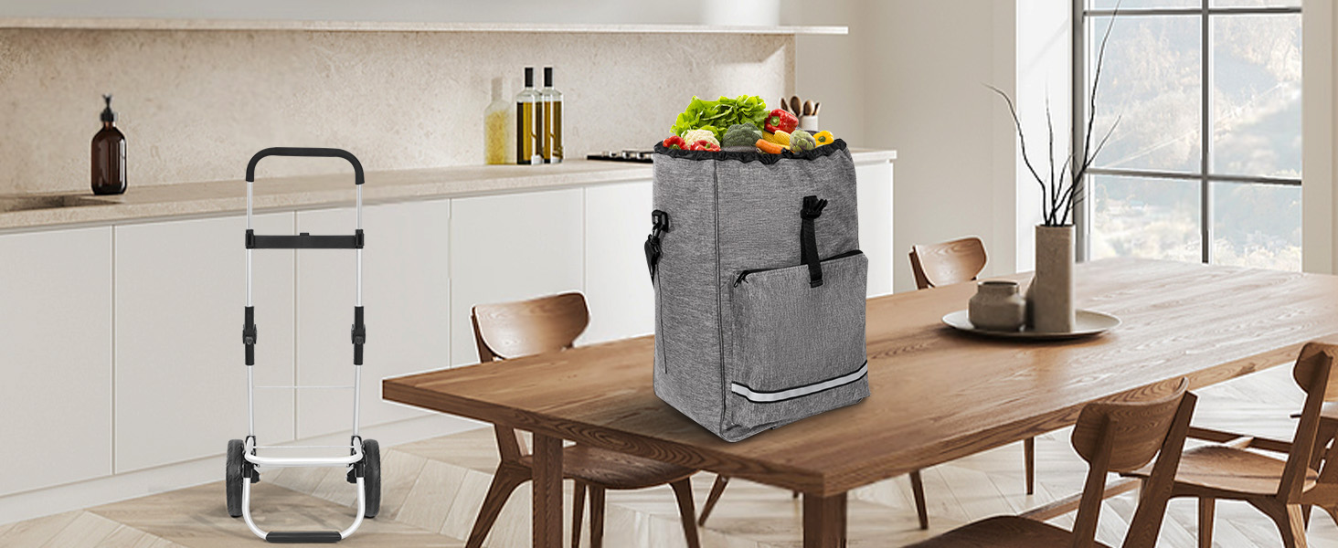 Складаний візок для покупок Homecall 50L з охолодженням, 3-в-1: візок, сумка на колесах, тачка (темно-сірий, сходинкові колеса)