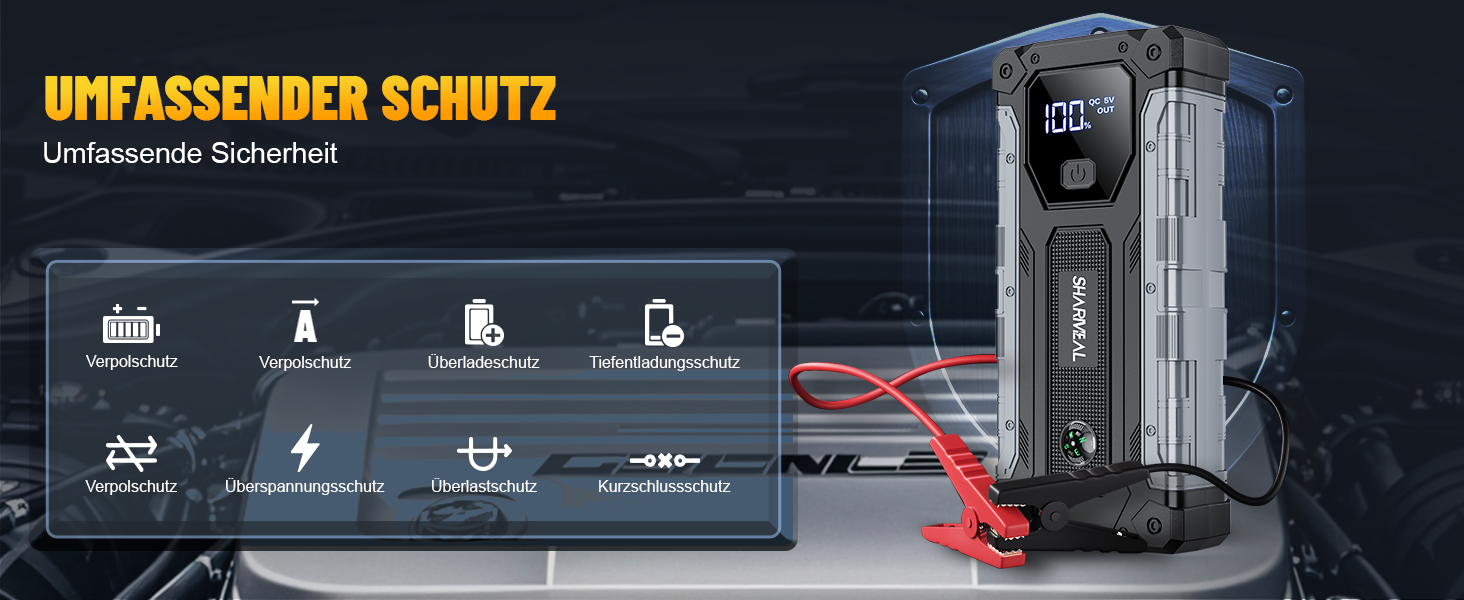 Powerbank для авто SHARMEAL 6000A: пусковий пристрій, 12V, LCD, LED, для бензинових та дизельних авто (до 10.0 л)