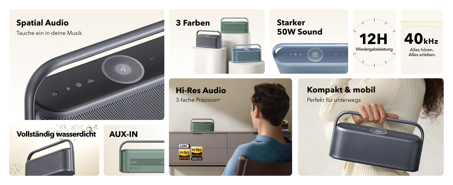 Soundcore Motion X600 – портативна Bluetooth колонка з Hi-Res Spatial Audio, 50W, IPX7, 12 годин, Pro EQ, AUX-IN (зелена)