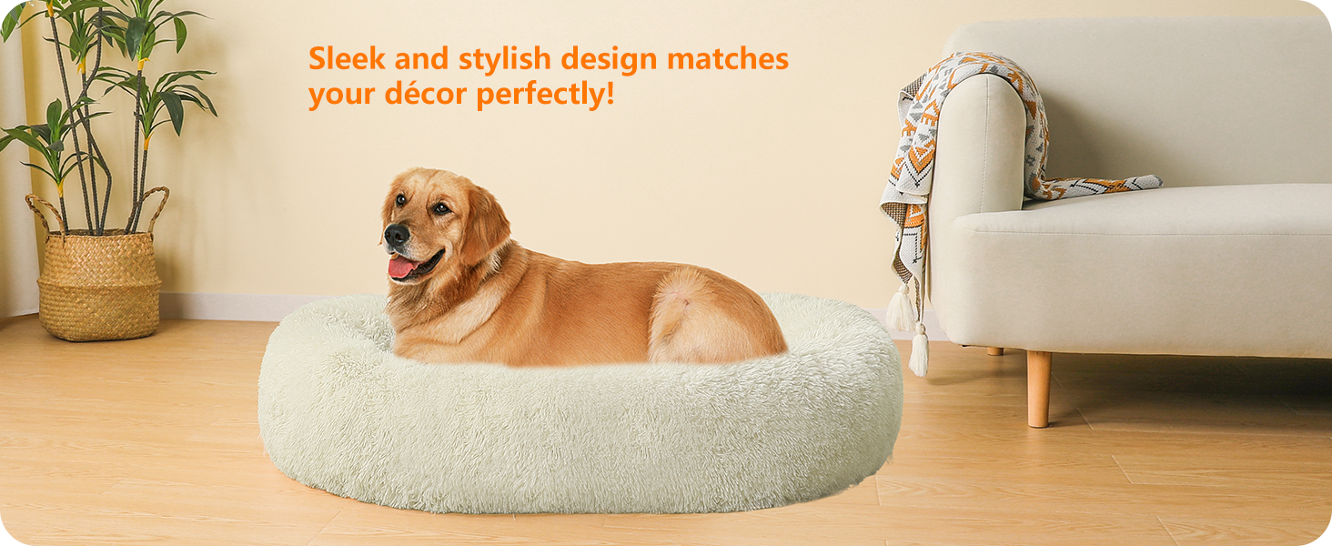 Ортопедичне ліжко для собак, круглий пуф-кіготник, софа для котів та собак, м'яке ліжко-кошик, можна прати, діаметр 100 см, бежеве (100 x 100 x 20 см)