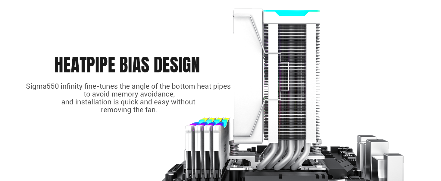 Кулер CPU GAMEMAX SIGMA 550 Infinity Weiß: 220W, 5 Heatpipes, ARGB PWM 120mm, LGA1851/1700/AM5/AM4
