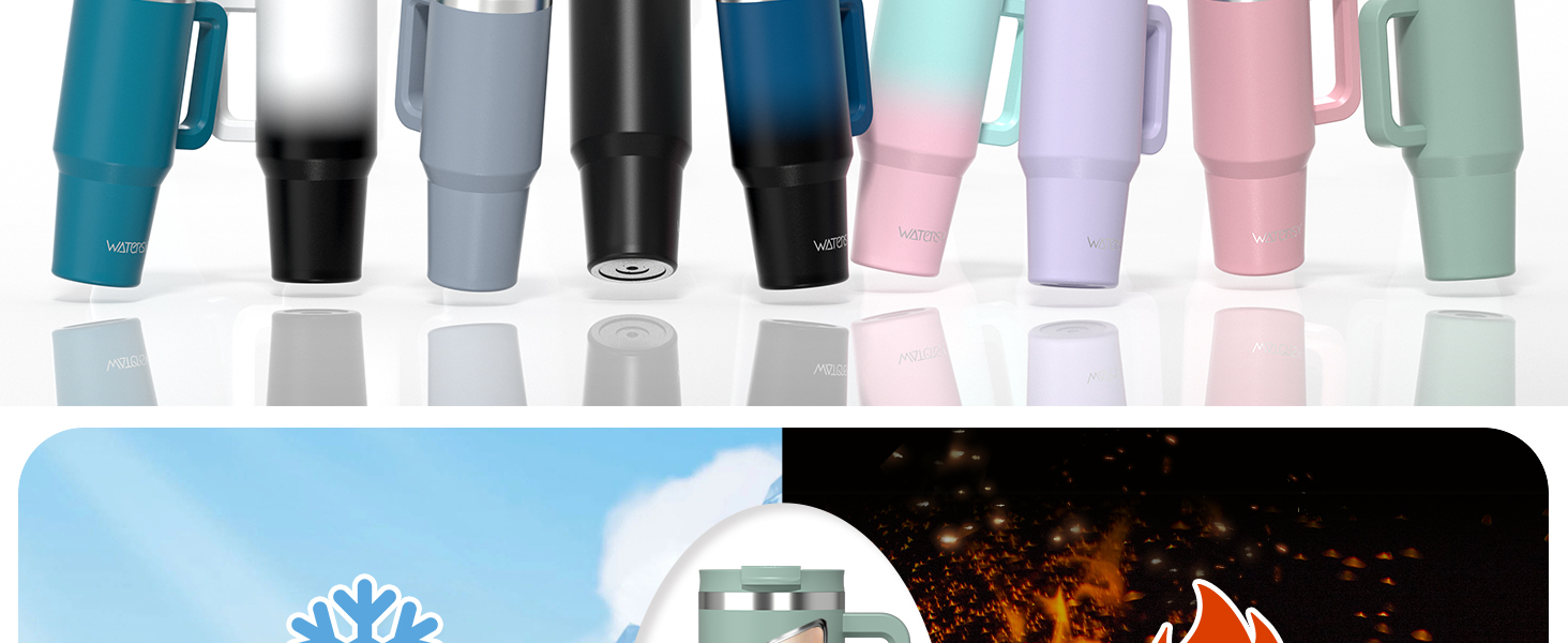 Термокружка WATERSY 1.2L з 2 трубочками, витокозахисний термос для кави To Go, вакуумна ізоляція, без BPA, ретро-зелений