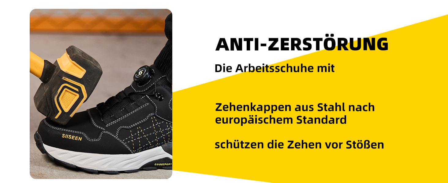 Черевики робочі чоловічі з металевим носком, легкі, дихаючі та міцні, з Clickers та захистом від проколів, неслизька підошва – взуття для професій та будівництва, 44 EU, чорний