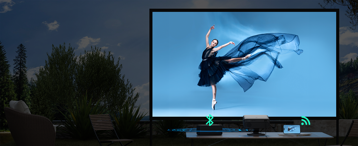 4K проєктор VISSPL A-28000L з автофокусом та корекцією трапецеїдальних спотворень: 28000 люмен, WiFi6, Bluetooth, Dolby Audio, Netflix, для домашнього кінотеатру та використання на відкритому повітрі