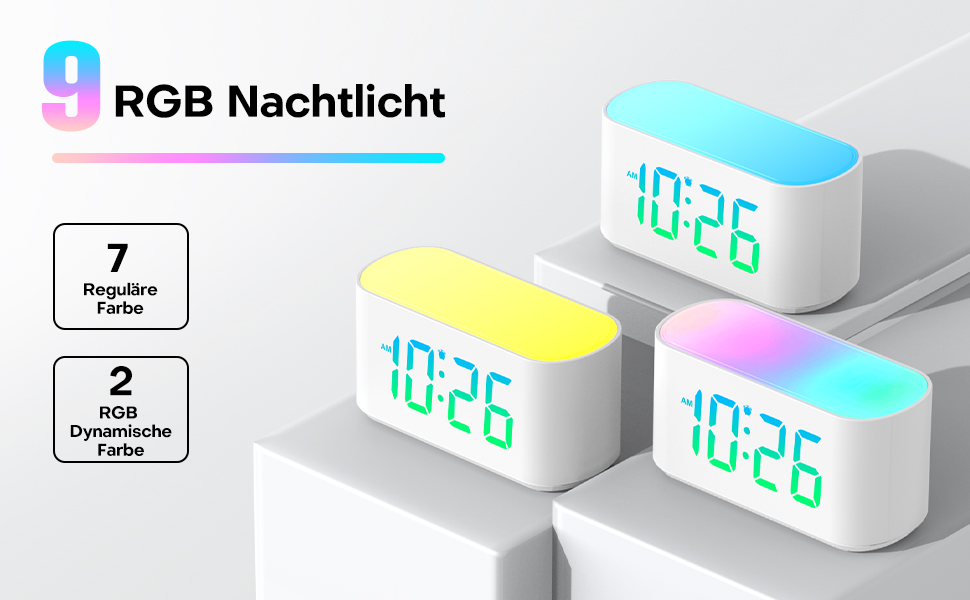 Дитячий цифровий будильник з нічником: 9 RGB кольорів, LED-дисплей з великими цифрами, функція диммера, подарунок для дівчаток та хлопчиків