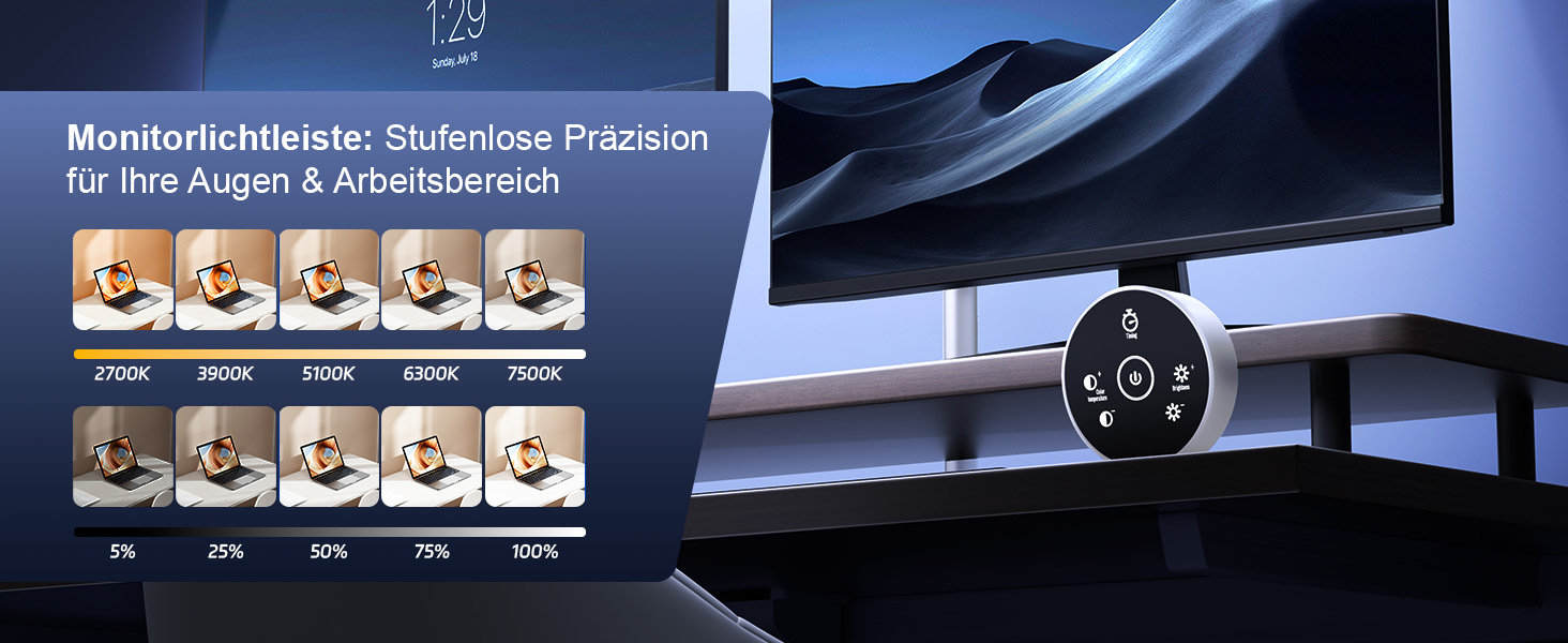 LED лампа настільна з регулюванням яскравості - 1500LM 24W, кріплення на прищіпці, з пультом дистанційного керування, 80см гнушкий шийка, USB-порт для зарядки, для офісу та дому (біле світло)