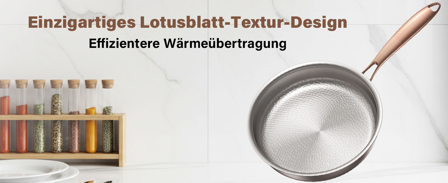 Пательня сталева 28 см Titan, не покрита, індукційна, з ручкою з рожевого золота, 18/10, для всіх типів плит та посудомийки, без PTFE/PFOA