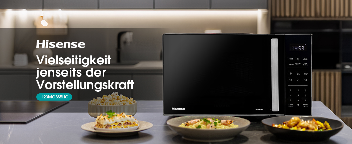 Мікрохвильова піч Hisense H23MOBS5HC 23 л, 900 Вт, AirFry, 4 в 1, чорна