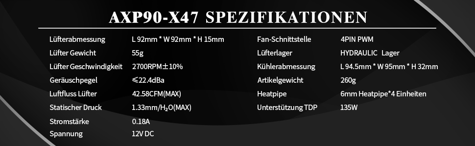 Охолоджувач CPU Thermalright AXP90-X47: низькопрофільний кулер з вентилятором TL-9015 Slim PWM, технологія AGHP, сумісний з AMD AM4/Intel 1700/1150/1151/1155/1156/1200