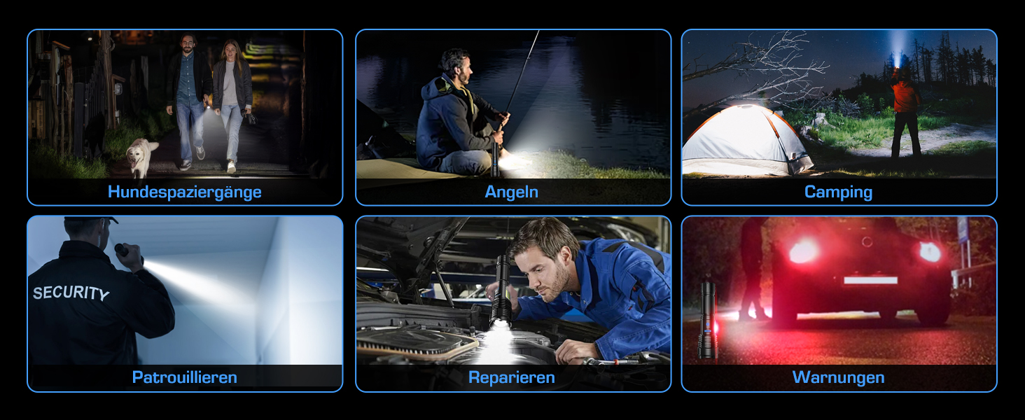 LED ліхтарик Sidark, 500000 люмен, водонепроникний IPX7, 9 режимів, Zoom, бічне світло, для кемпінгу та надзвичайних ситуацій