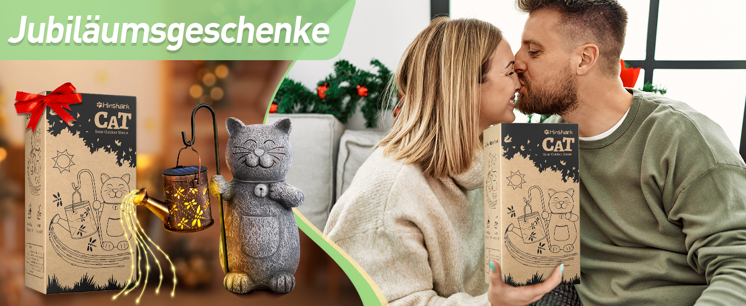 Садова статуетка кішки Hinshark з сонячним ліхтарем – подарунок для жінки, мами, декор для саду, ідея на день народження, Великдень, День матері