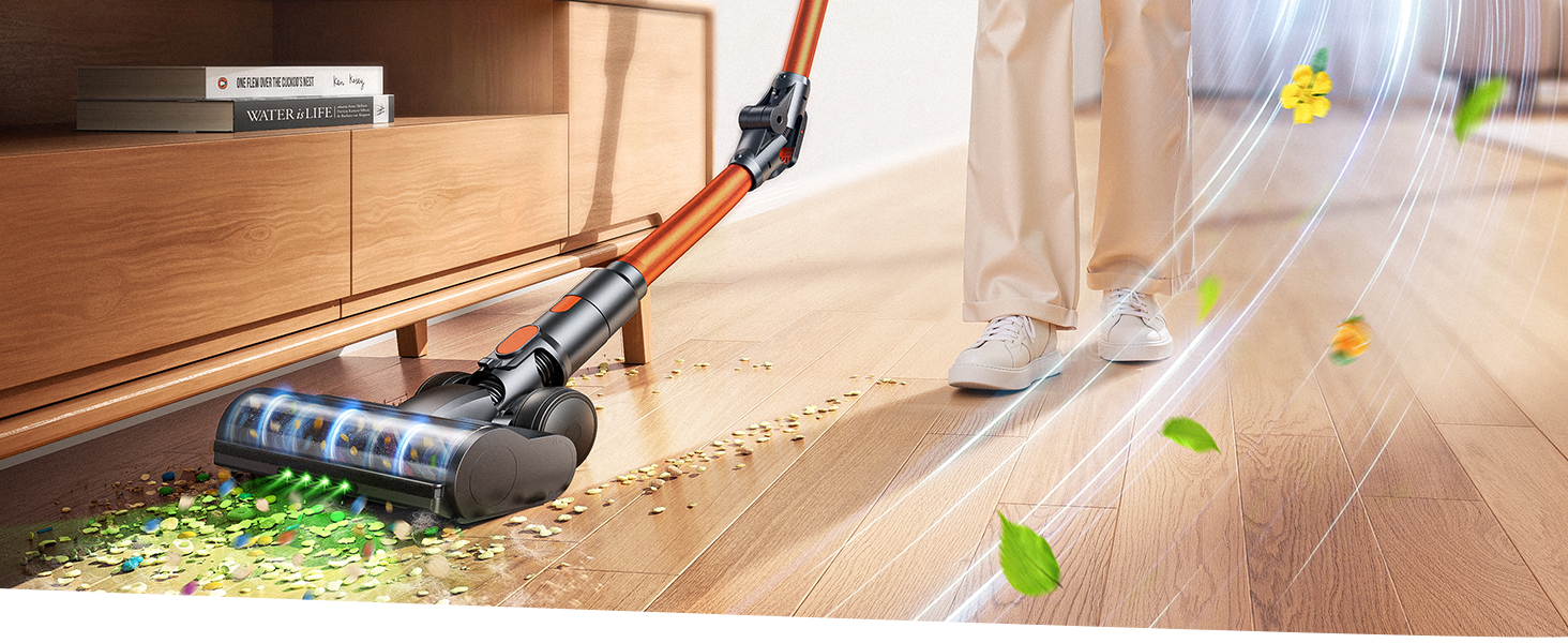 Бездротовий акумуляторний пилосос Fieety 600W з ароматерапією та гнучким з'єднанням, 65 хвилин роботи, для твердих поверхонь, килимів та авто