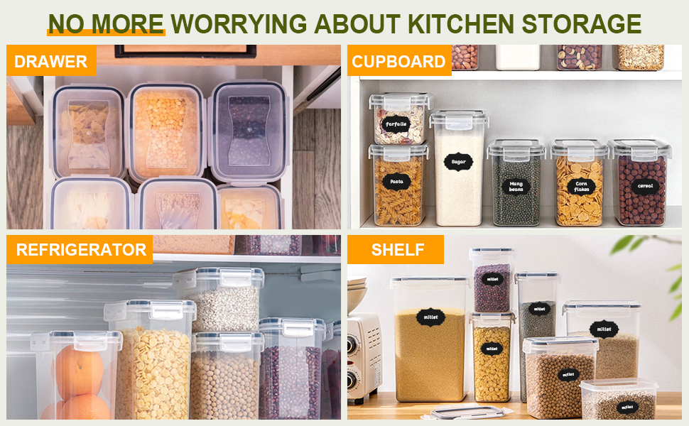 Набір контейнерів для зберігання Cinnani 2.8L (6 шт.) з кришкою, герметичні, BPA free, для круп, мюслі, макаронів, рису, борошна