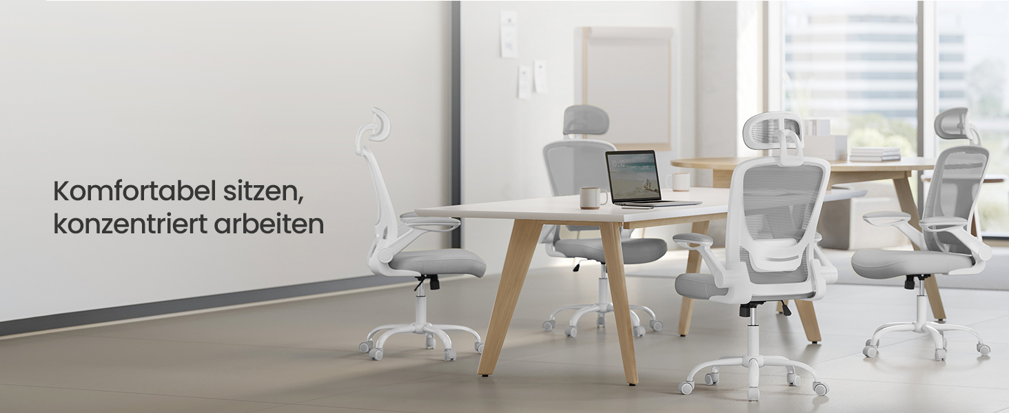 Офісне крісло SONGMICS з ергономічною спинкою з сітки, підпору для попереку та підголівником, функцією гойдання, регульованими підлокітниками, для офісу, спальні, студентів, OBN37BK (Тауновий сірий)