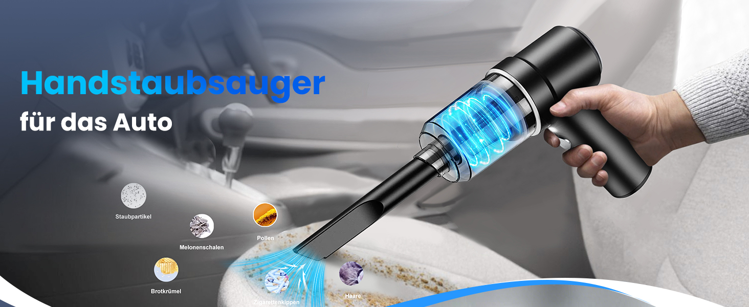 Автомобільний акумуляторний пилосос Handstaubsauger 12000Pa з HEPA-фільтром та LED підсвіткою для дому, авто, меблів, шерсті тварин