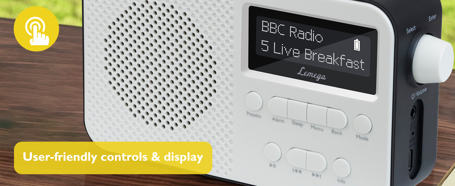 Портативний цифровий радіоприймач LEMEGA PR2-Max DAB+/FM з Bluetooth 5.3, живлення від батарейок AA, чорний