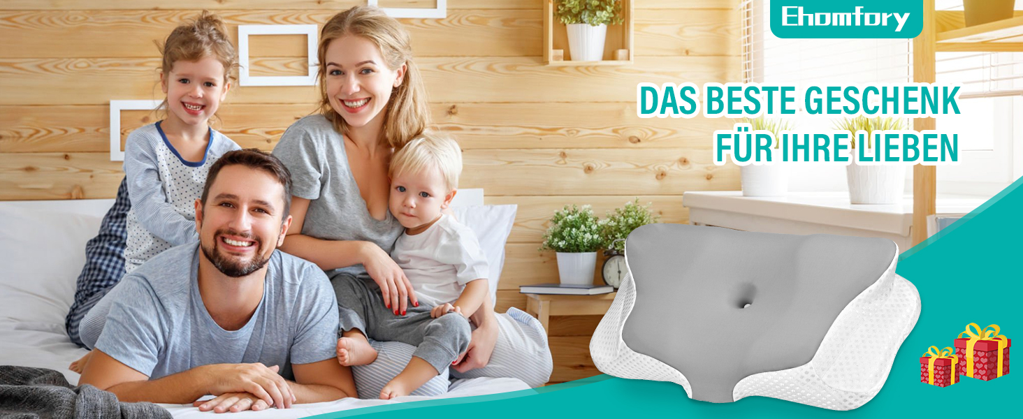 Подушка для шиї Ehomfory з піною Memory Foam, ергономічна подушка для сну на боці, спині та животі, 62x41x9/12 см, сіро-біла