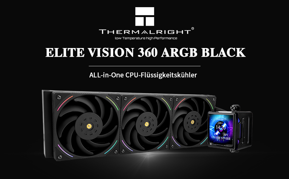 Thermalright Elite Vision 360 ARGB - Смарт-системa водяного охолодження CPU з IPS LCD-дисплеєм (320x320), для AM5/Intel 1700/1851, чорний