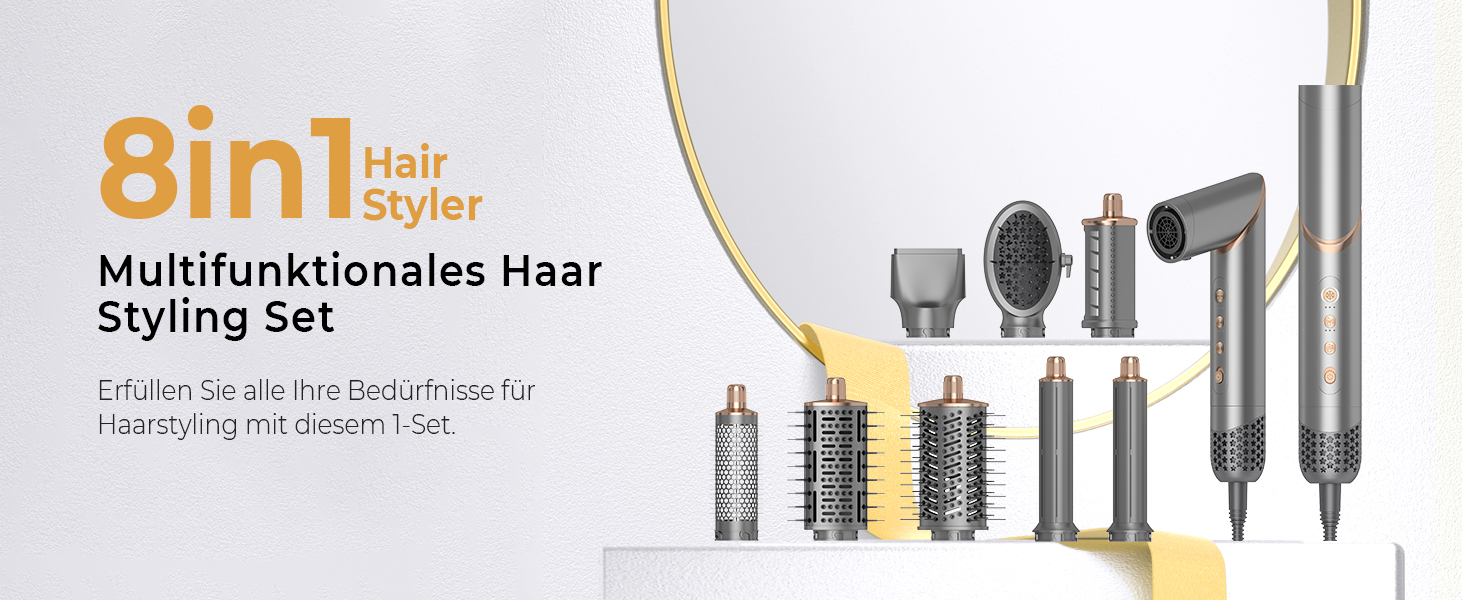 UKLISS 8-в-1 Pro Airstyler: Фен-щітка, локони, стайлер для волосся, 1400W, 110,000RPM, подарунок для жінок