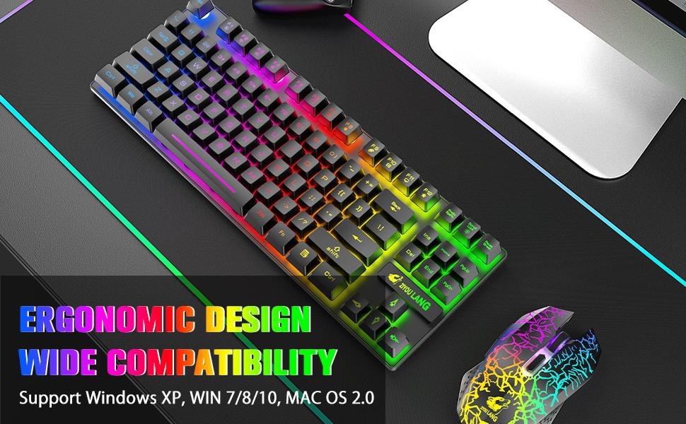 Бездротова ігрова клавіатура та миша, 87 клавіш, RGB-підсвічування, акумулятор 3800 mAh, механічний відгук, Anti-Ghosting, ергономічний дизайн, вологостійкість, чорний колір