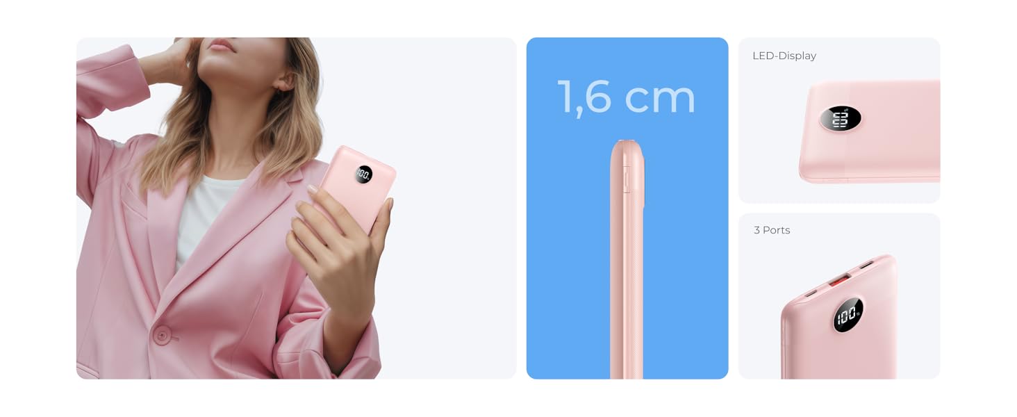 Powerbank VEEKTOMX 10000mAh з підтримкою PD3.0 та QC3.0: компактний зовнішній акумулятор для iPhone, iPad, Samsung Galaxy, Huawei, Xiaomi, OnePlus та інших пристроїв. Білий (лавандово-фіолетовий)