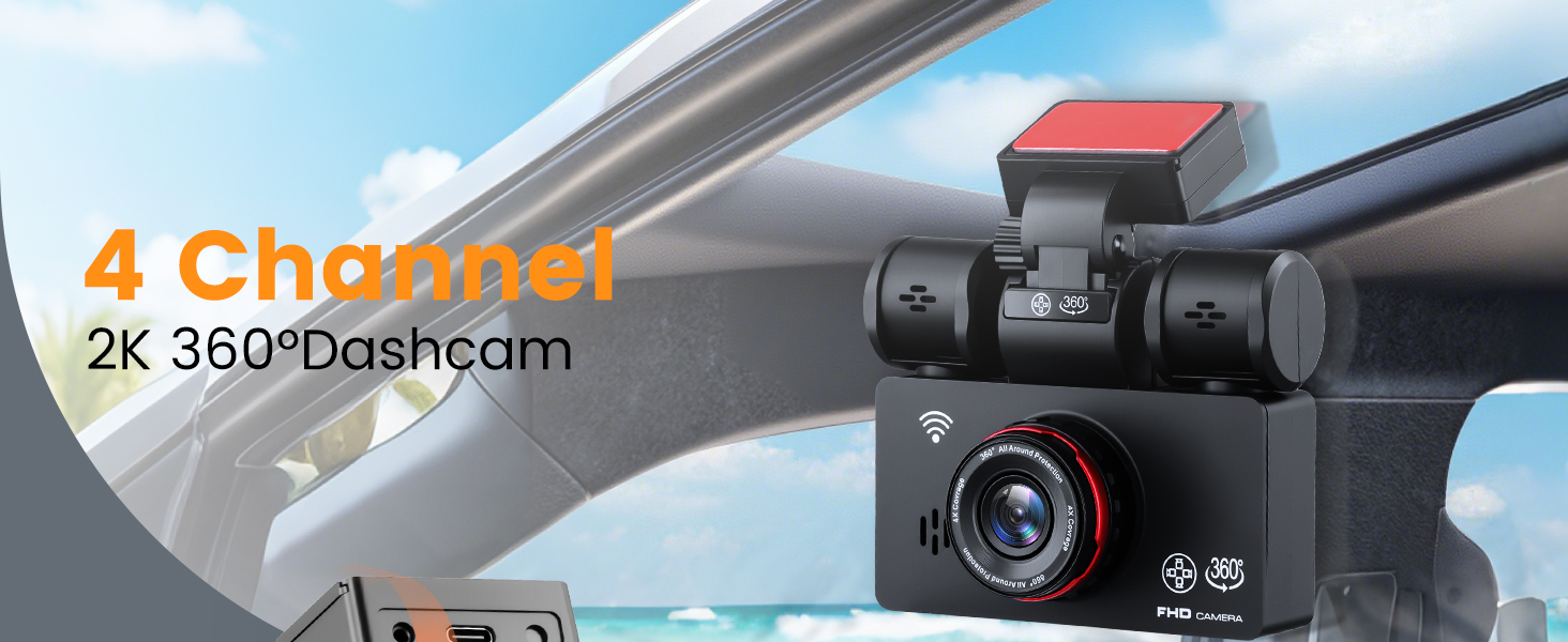 Автомобільний відеореєстратор 360° 4K/FHD 1080P (4 канали: передній, задній, лівий, правий) з ІК-нічним баченням, G-сенсором, моніторингом паркування 24г та карткою пам'яті 64 ГБ, екран 3 дюйми