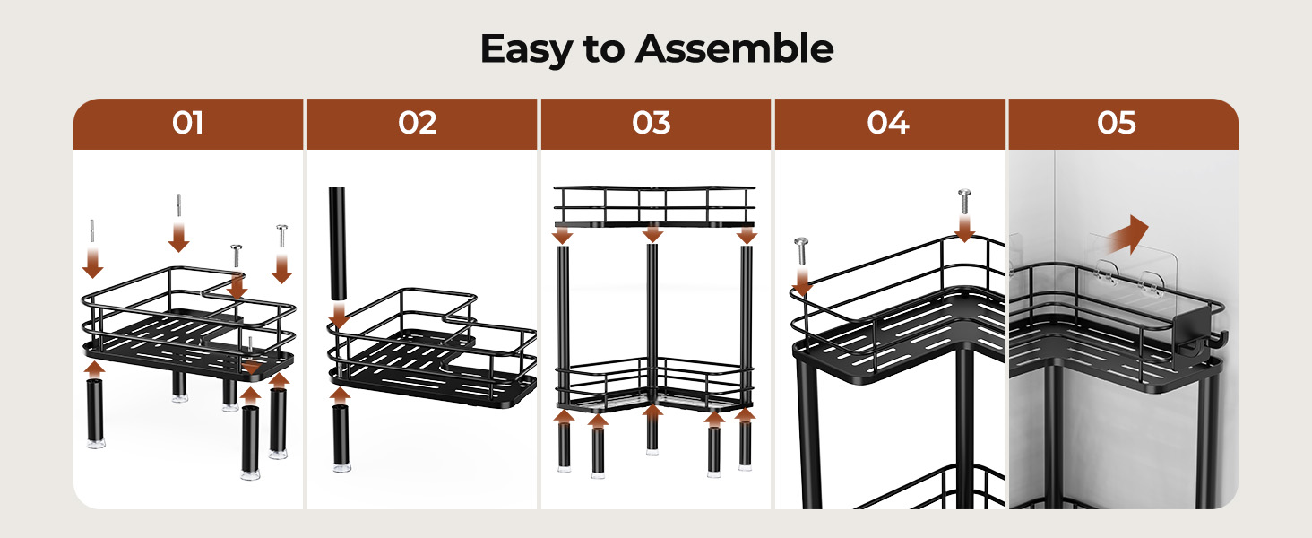Набір з 3 кутових поличок для душу Orimade, нержавіюча сталь, чорний