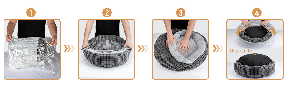 Ліжко для собак та котів середніх порід JOEJOY, кругле, з ковдрою, 66x66x15 см, сіре