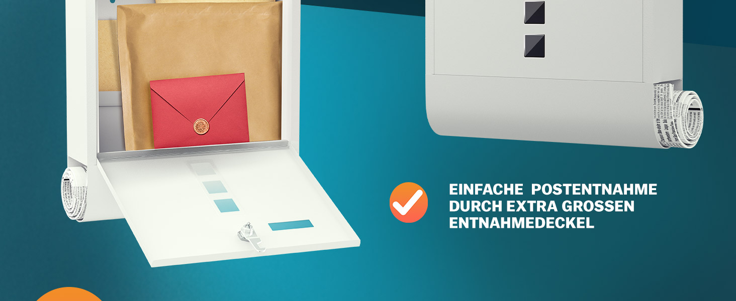 Поштовий ящик Monzana Kreuzschloss з мідним циліндром, поворотна кришка 31x10x34 см, вікно, табличка для імені, відділ для газет, сталь, 2 ключі, чорно-срібний (білий)