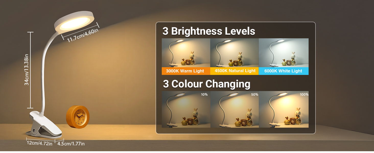 LED лампа для читання Akynite з акумулятором, 5 кольорів та 5 рівнів яскравості, кріпиться на ліжко, дитяча лампа для пеленального столика, біла