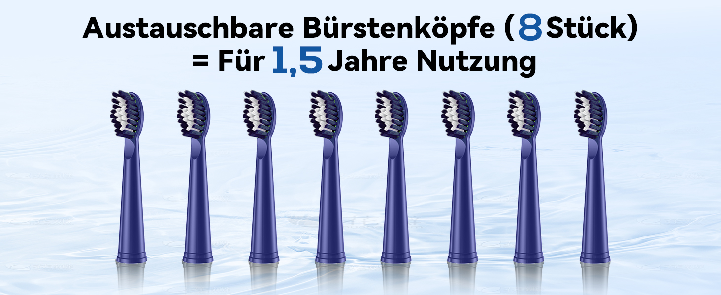 Електрична звукова зубна щітка JTF з очищувачем язика, 8 насадок, 5 режимів, Smart Memory, таймер 2 хв, IPX7, бездротова зарядка, для дорослих (блакитна) + очищувач язика