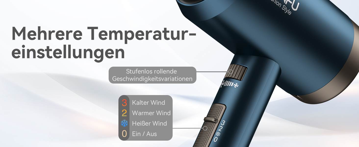 Іонізатор для волосся Föhn, 1800W, з насадкою-дифузором, 3 режими температури, безліч налаштувань швидкості, портативний фен (блакитний)