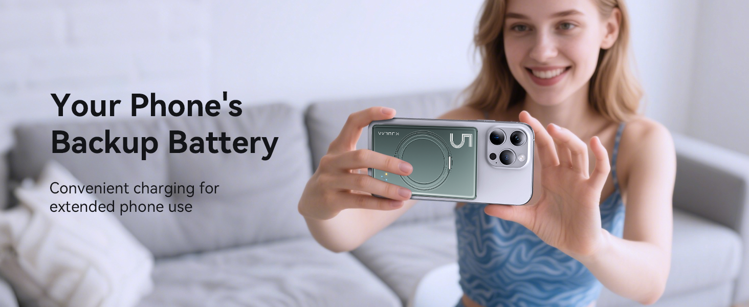 Power Bank Kuulaa MagSafe 5000mAh з бездротовою зарядкою та USB-C, для iPhone 17/16/15/14/13/12, сірий колір