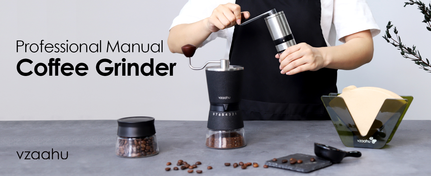 Кавомолка ручна Vzaahu з регулюванням ступеня помолу, керамічний жорно, для дому, офісу, подорожей, срібна