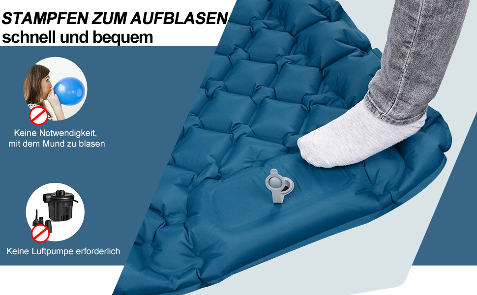 NHOWIN Self-Inflating Camping Mat - 9cm Thick, with Foot Pump & Pillow - Portable Ultralight Sleeping Pad for Hiking & Backpacking