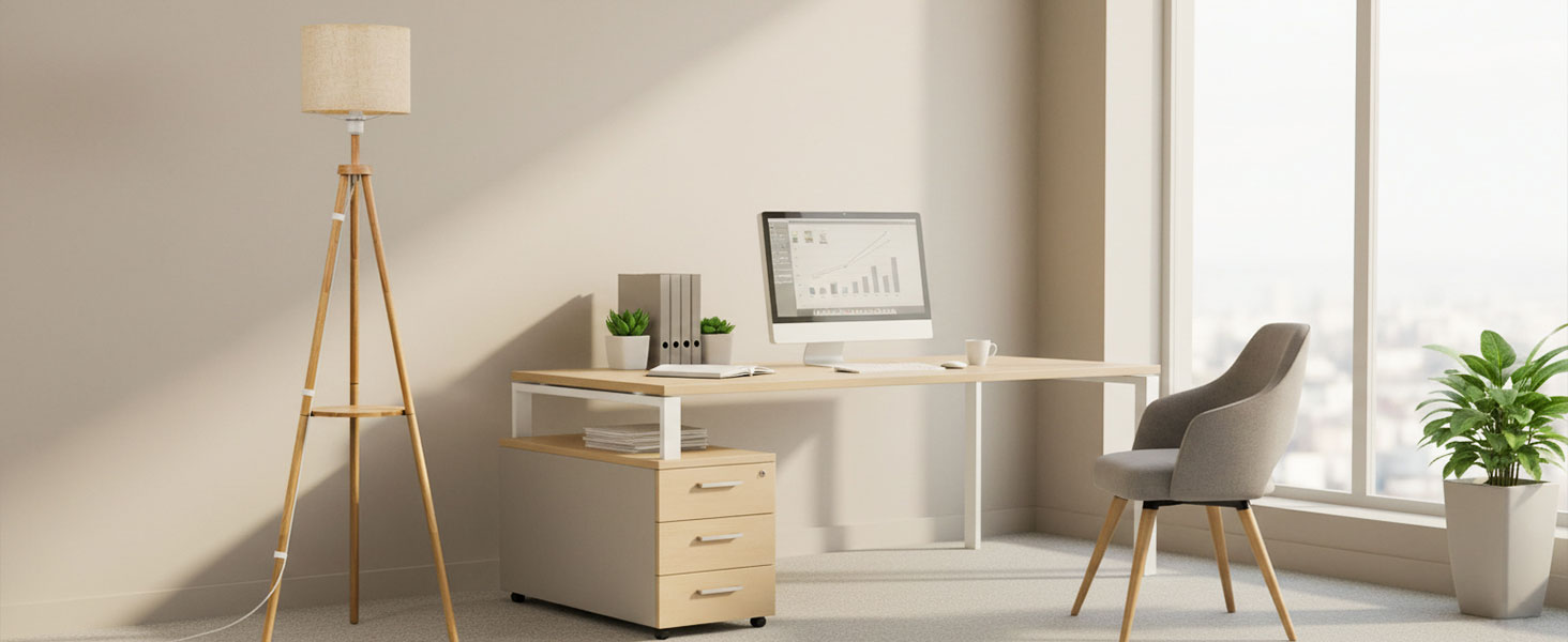 Стельова лампа для вітальні з полицею, дерев'яна LED-стійка лампа з регулюванням яскравості, тринога, 3 колірні температури, таймер на 30/60 хвилин, абажур, вимикач на корпусі для вітальні, спальні, офісу.