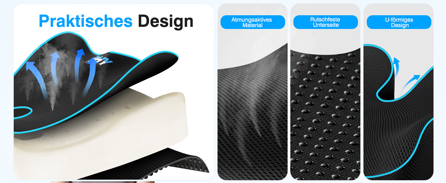 Подушка для сидіння Ophy для авто та офісного крісла з піною Memory Foam, знімною обкладинкою, чорна