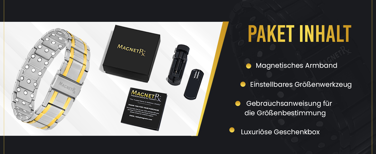 Браслет-магнітотерапія MagnetRX® Titan для чоловіків - титановий, регульований, з надійним застібкою (срібло/золото)