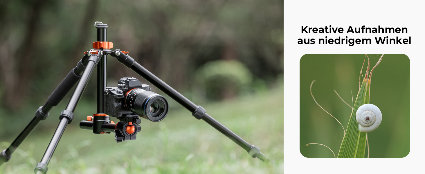 Штатив для камери K&F Concept 170см, T255A4(TM2515T1) з кульковою головкою 360° та функцією однонога штатива, 1/4'' гвинт, компактний туристичний штатив, помаранчевий