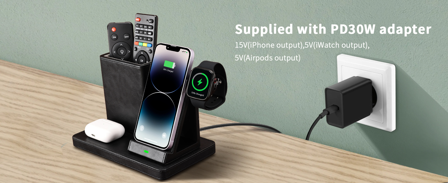 KINGFOM 3-в-1 Індукційна Зарядна Станція: для iPhone, iWatch, AirPods - Чорний