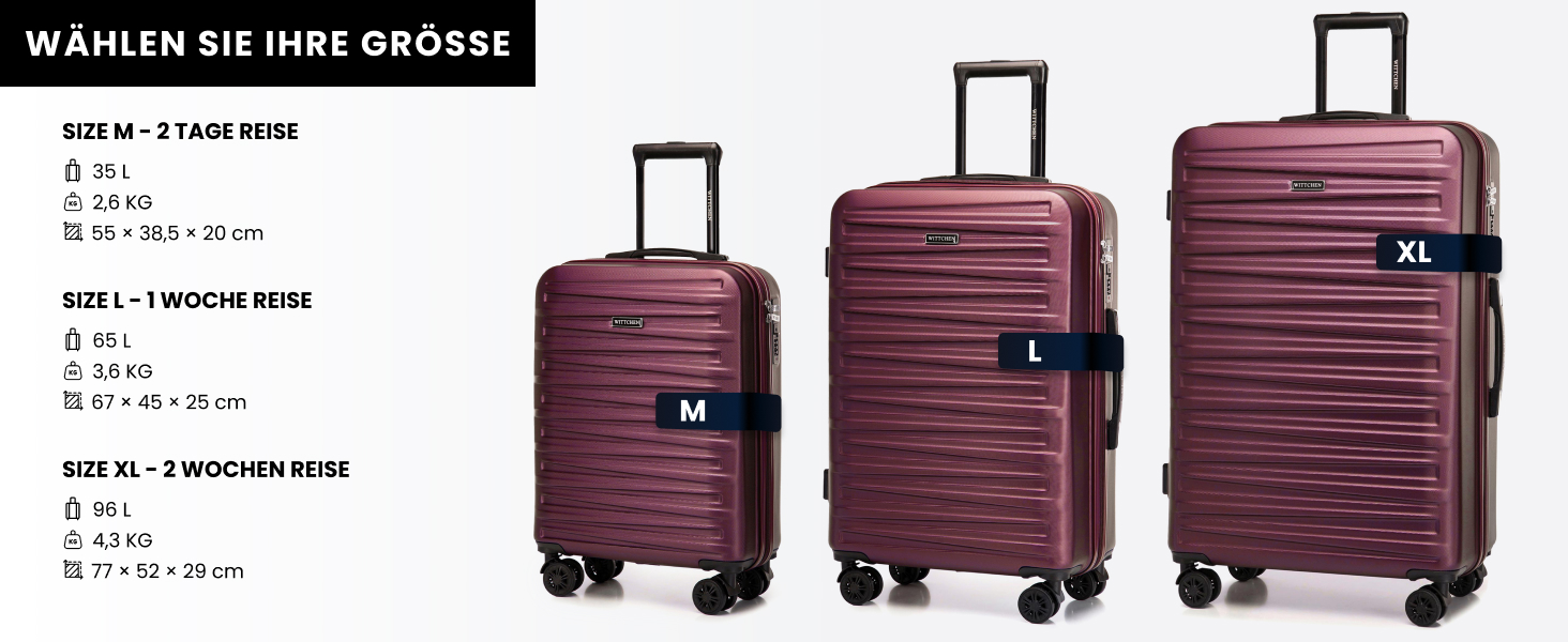 WITTCHEN Skyspeed Line - Великий валіза на колесах, жорсткий корпус ABS, телескопічна ручка, комбінаційний замок, 4 колеса, каштанового кольору. Підходить для авіакомпаній Lufthansa, Eurowings, Ryanair, Condor.