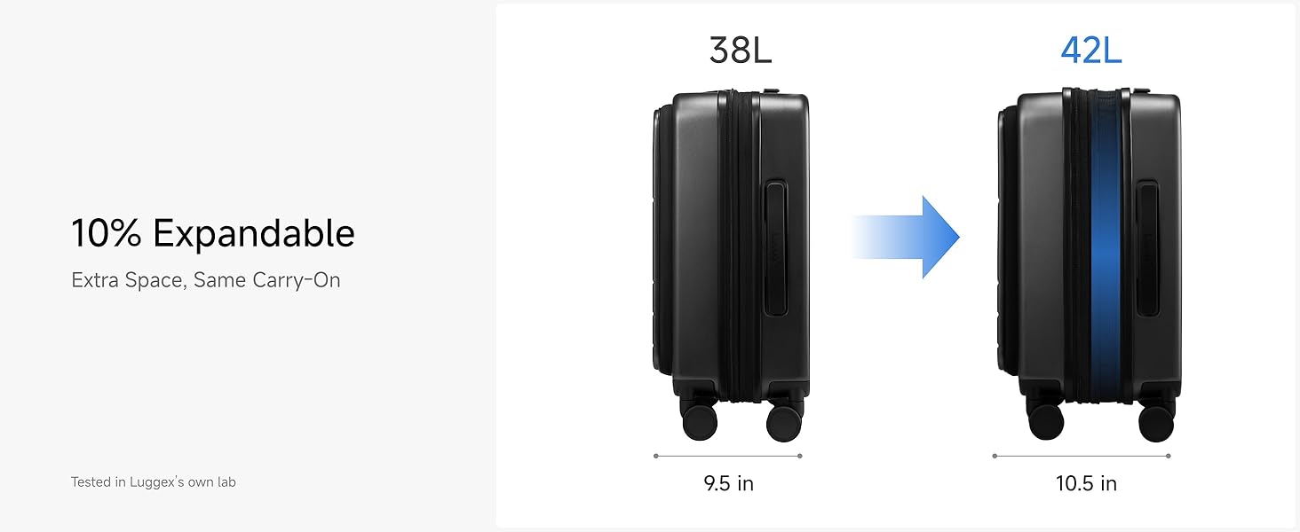 Чемодан-валіза LUGGEX на ручках з відділенням для ноутбука – розширюваний жорсткий валіза з полікарбонату з TSA-замком (Чорний, 56×38×24 см)