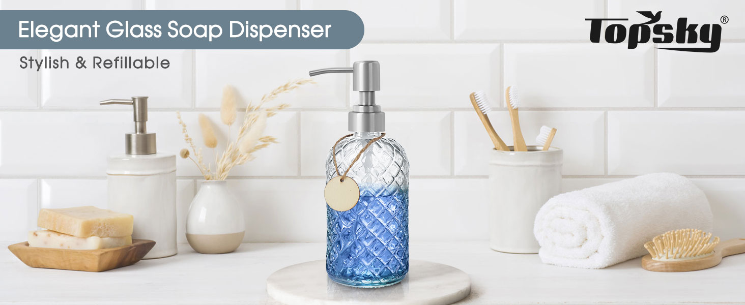 Скляні дозатори для мила Topsky (2 шт.), 400 мл, з нержавіючою помпою, для кухні та ванної кімнати