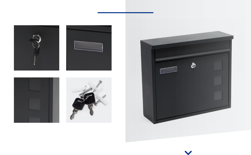 Поштова скринька Wiltec V12 антрацит 360x115x320 мм, настінна, з замком, оглядовим вікном та табличкою для імені, сталь оцинкована