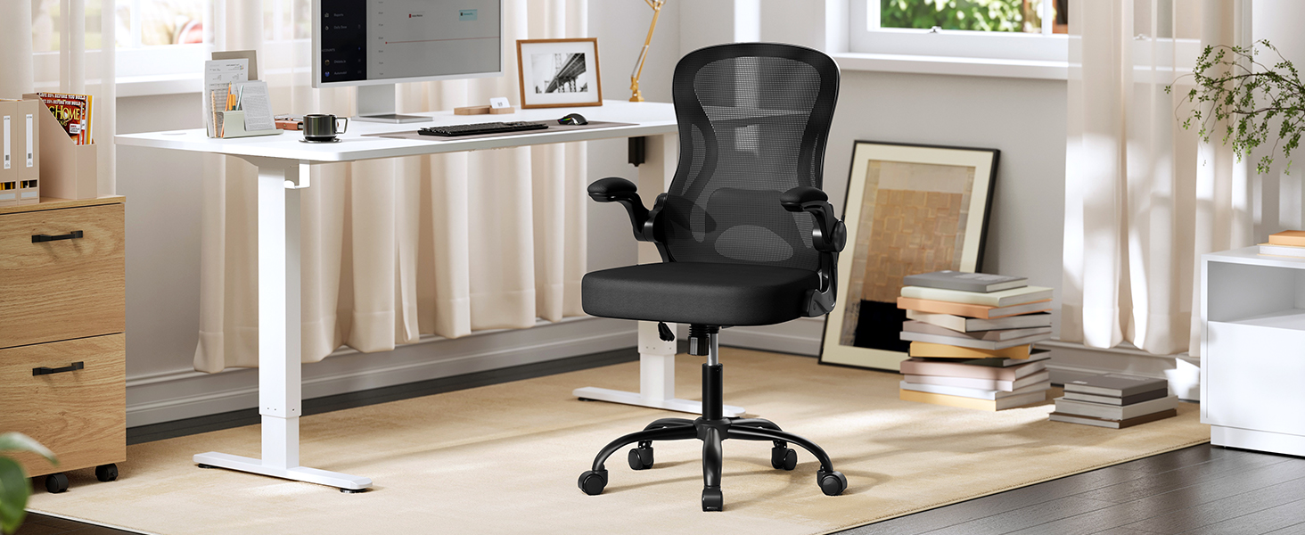 Офісне крісло SONGMICS OBN041B01, ергономічне, сітчасте, з регульованою підніжкою та підголівником, для дому та офісу (Чорний)