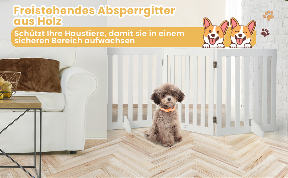 Захисний бар'єр для собак COSTWAY 60см, дерев'яний, дитячий, розкладний, для сходи, білий (5 панелей)