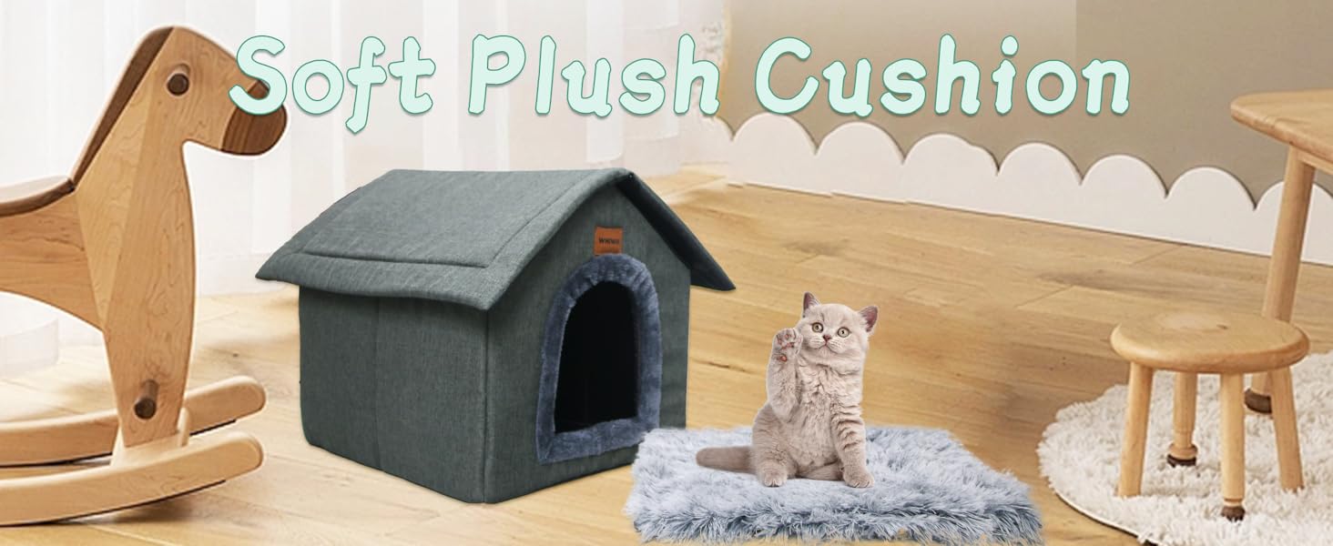 Будка для собак та котів з м'яким знімним подушкою, 40x35x40 см, темно-сірий